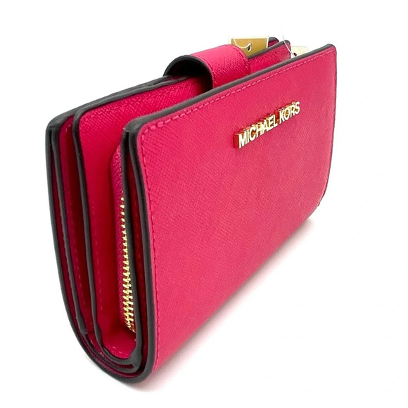 Michael Kors Medium Bifold Zip Chain Wallet Electric Pink (NWT) - Picture 4 of 9